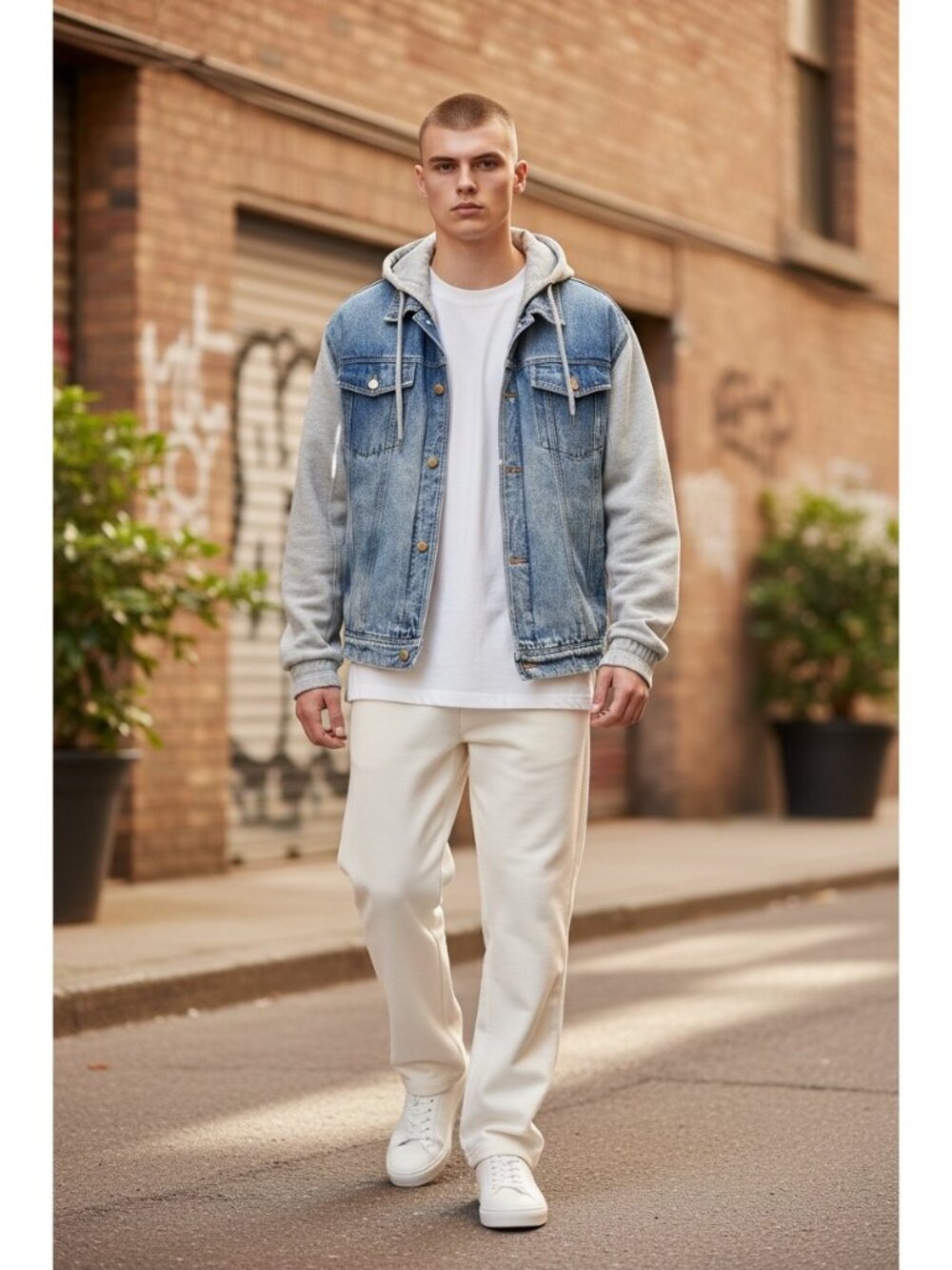 Sukoda Hooded Denim Jacket Quilted Mens L